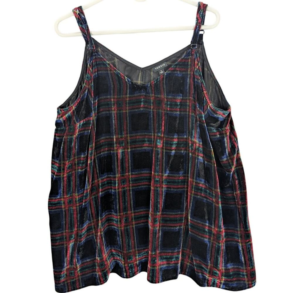 Torrid Cami Womens 3 Sophie Velvet Swing Camisole Blue Black Plaid Whimsygoth